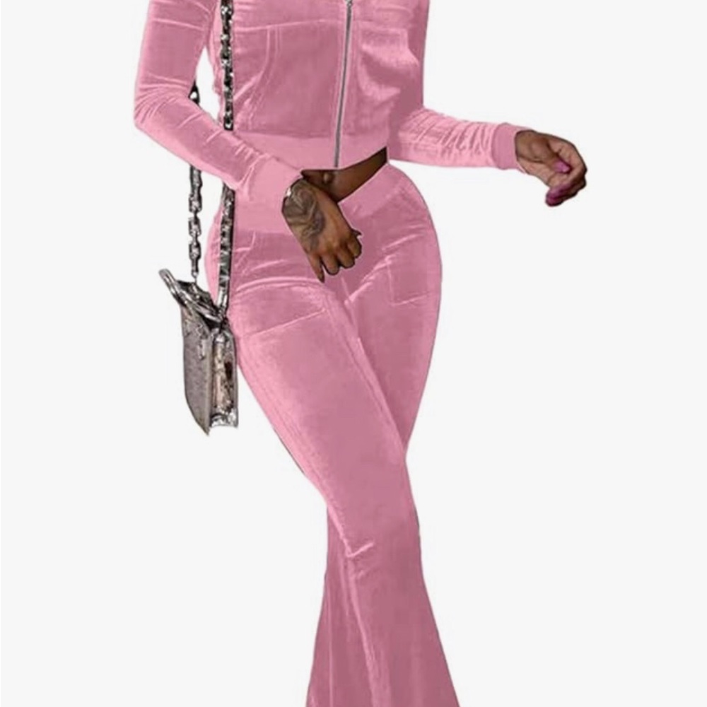 NWT, Pink Joggers with Flared Design and cropped jacket set, size large